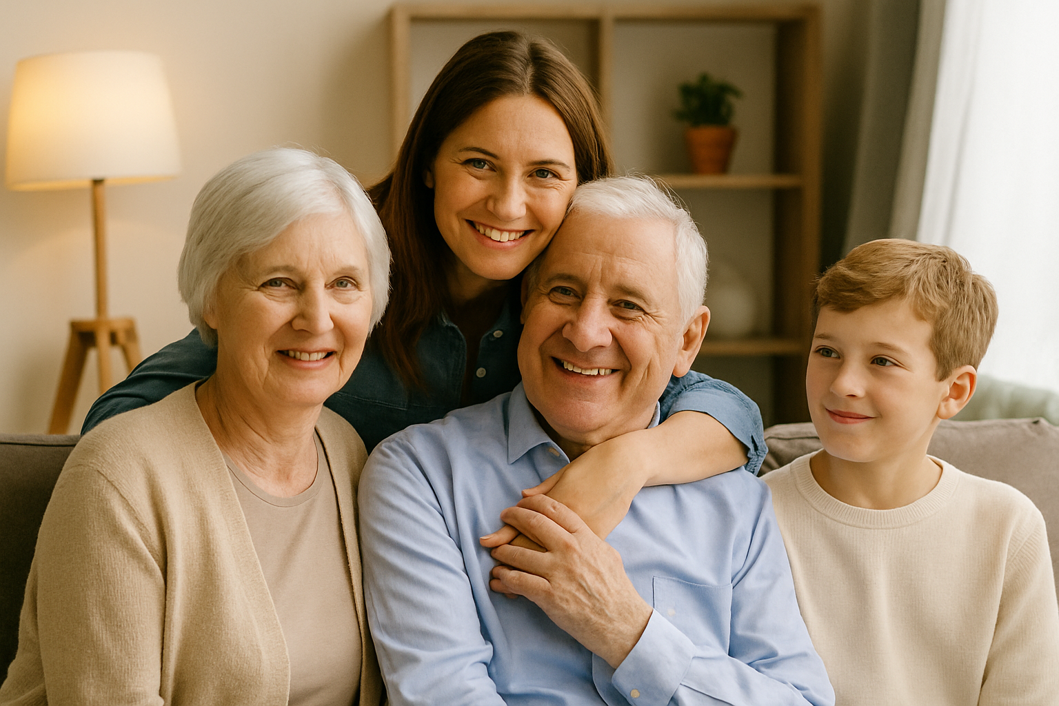 Family discussing financial planning in comfortable living room